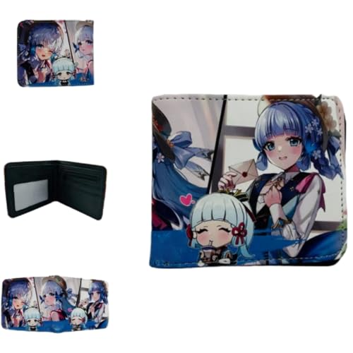 Flyshun Wanderer Anime Brieftasche für Frauen Männer schlanke Leder Bifold Bi-Fold Brieftaschen, Schwarze Geldbörse, ID Kreditkarte Null Brieftasche Cosplay Zubehör (Kamisato Ayaka 2) von Flyshun
