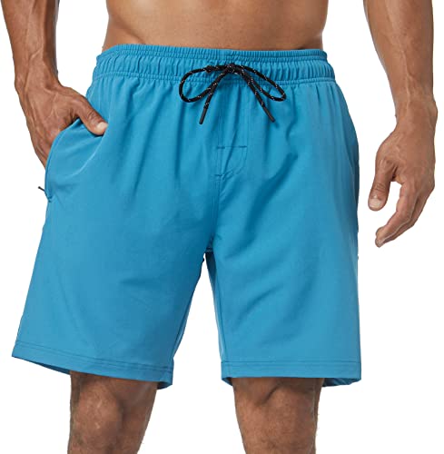 Flytop Herren Badehose Quick Dry Boardshorts mit Reißverschlusstaschen, Badeanzug, A01- Peacock Blue, XL von Flytop