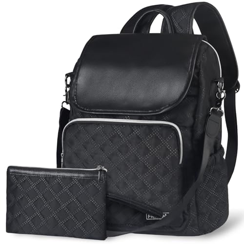 Fmeida Damen Rucksack Elegant Taschenrucksack 2 in 1 Anti Diebstahl Nylon Rucksackhandtaschen Wasserdicht Schultertasche Casual Daypack Klein Reiserucksack Cityrucksack für Frauen Mädchen Schwarz von Fmeida