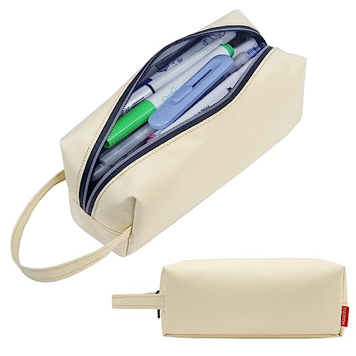 Fmeida Federmäppchen Mädchen Federtasche Junge Schlampermäppchen Vintage Federmappe Stifteetui Single Stiftemäppchen Stiftemappe Federpenal Mäppchen für Büro Uni Beige von Fmeida