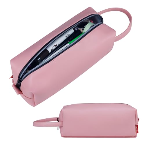 Fmeida Federmappe Federmäppchen Mädchen PU Mäppchen Leder Federtasche Junge Schlampermäppchen Etui Single Stiftemäppchen Faulenzermäppchen Federpenal für Büro Uni Zubehör Pink von Fmeida
