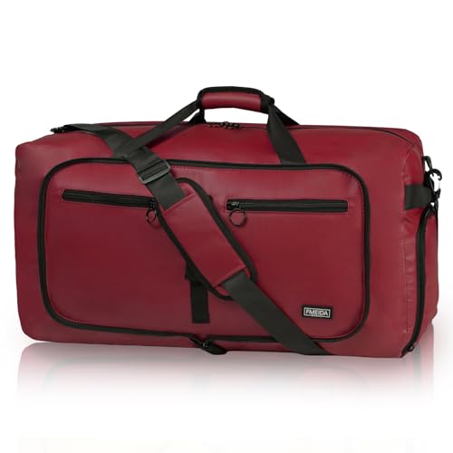 Fmeida Reisetasche Groß Faltbare Reisetaschen Handgepäck Flugzeug Weekender Damen Sporttasche mit Schuhfach Travel Bag Wasserdicht Krankenhaustasche Glänzendes Rot von Fmeida