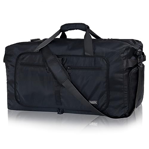 Fmeida Reisetasche Faltbar Groß Handgepäck Tasche für Flugzeug Sporttasche Damen Weekender Herren Faltbar Duffle Bag mit Schuhfach Leicht Gym Bag Wasserdicht Saunatasche Kliniktasche Geburt Schwarz von Fmeida