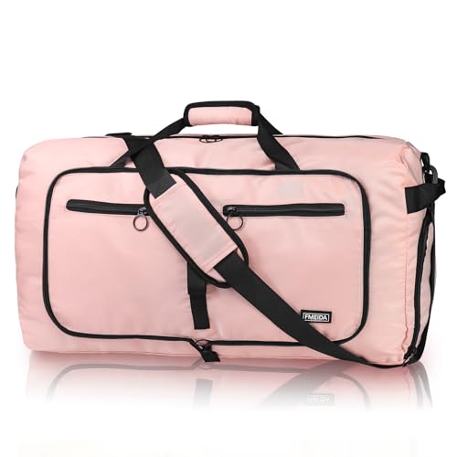 Fmeida Reisetasche Groß Faltbare Reisetaschen Handgepäck Flugzeug Weekender Damen Sporttasche mit Schuhfach Travel Bag Wasserdicht Krankenhaustasche Glänzendes Hellpink von Fmeida