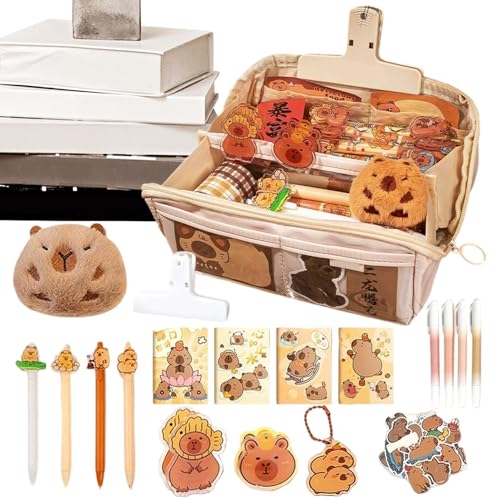 FmtwPhn Capybara Federmäppchen, 9-lagig, großes Fassungsvermögen, Schreibwaren-Federmäppchen, Stift-Organizer-Box mit Mehreren Fächern für Teenager, Mädchen, Frauen, Kinder, College-Rucksack von FmtwPhn
