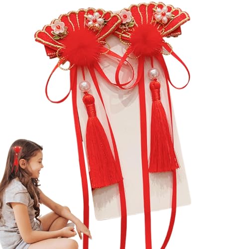 FmtwPhn Haarschmuck zum Chinesischen Neujahr,Haarspangen zum Chinesischen Neujahr | Haarspange im chinesischen Stil, rote Haarschleifen mit Quasten | Frohes Neues Jahr Haarschmuck für Muttertag, von FmtwPhn