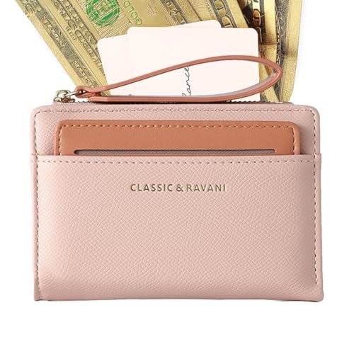 Fmzrbnih Reißverschluss-Geldbörse mit Handschlaufe, Reißverschluss-Geldbörse für Damen | Leichtes Kreditkartenetui mit Umhängeband,Große Kapazität, Kartenfächer, Münzaufbewahrung, leichte Geldbörse von Fmzrbnih