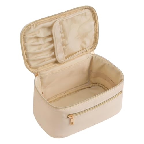 Leder-Make-up-Tasche – Wasserdichte Kulturtasche, Kosmetik-Reisetasche | Pu-Leder-Make-up-Organizer-Taschen, Hautpflegetasche Mit Griff, Leder-Kosmetiktasche Für Frauen Und Mädchen, (9,25 X 5,51 X 5 Z von Fmzrbnih