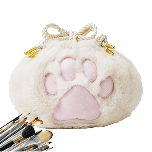 Plüsch -Kordelzugbeutel - Tragbarer Make -up -Speicher, Kosmetikbeutelkoffer | Einzigartiger Katzenpfaw -Design -Toilettenorganisator, Drawschnell -Plüschbeutel, Kleine Kosmetische Beutel Für Mädchen von Fmzrbnih