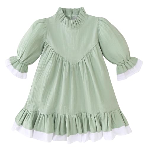 Baby Mädchen Baumwolle Leinen Kleid Kleinkind Mittlere Ärmel Frühling Mädchen Solide Farbe Rock Outfit von Fnaobai