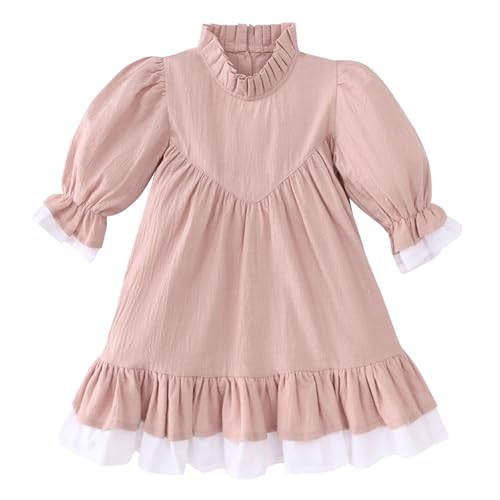 Baby Mädchen Baumwolle Leinen Kleid Kleinkind Mittlere Ärmel Frühling Mädchen Solide Farbe Rock Outfit von Fnaobai