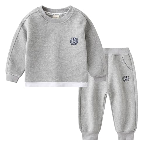 Fnaobai Kleinkind Baby Jungen Herbst Winter Kleidung Einfarbig Langarm Pullover Sweatshirt Tops Jogger Hosen Outfit-Set, GRAU, 18-24 Monate von Fnaobai