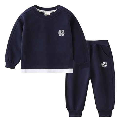Fnaobai Kleinkind Baby Jungen Herbst Winter Kleidung Einfarbig Langarm Pullover Sweatshirt Tops Jogger Hosen Outfit-Set, Schwarz, 18-24 Monate von Fnaobai