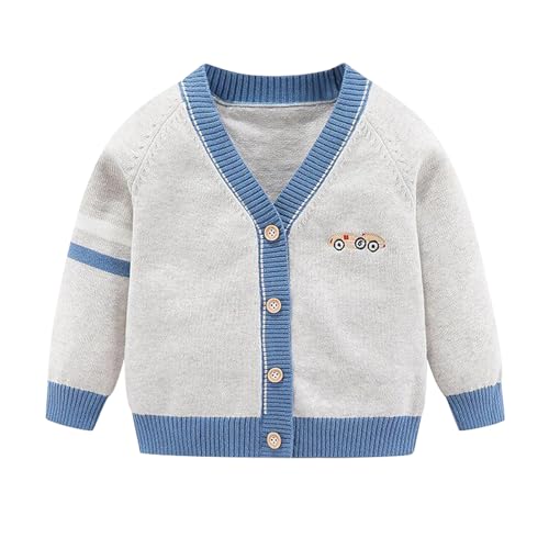 Fnaobai Kleinkind Baby Jungen Strickjacke kleine Jungen V-Ausschnitt Baumwolle Pullover Kinder Lange Ärmel Jacke Stricken Knopf Up für Herbst Winter von Fnaobai