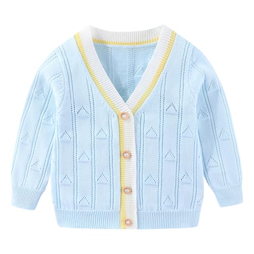 Fnaobai Kleinkind Jungen Strickjacke Pullover Jungen Lange Ärmel V-Ausschnitt Baumwolle Pullover Kinder Jacke Stricken Knopf Oberteile Outwear für Herbst Winter von Fnaobai