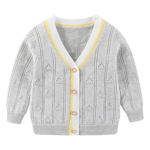Fnaobai Kleinkind Jungen Strickjacke Pullover Jungen Lange Ärmel V-Ausschnitt Baumwolle Pullover Kinder Jacke Stricken Knopf Oberteile Outwear für Herbst Winter von Fnaobai
