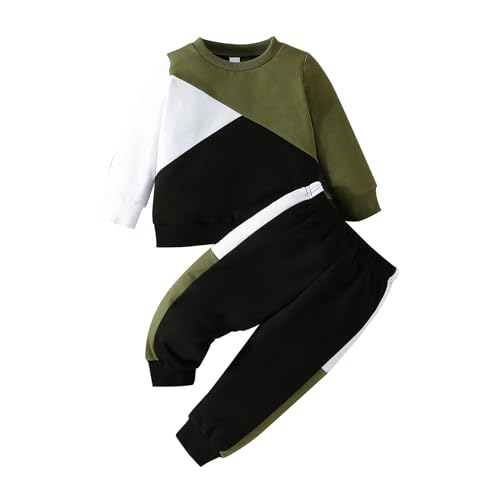 Fnaobai Kleinkind kleiner Junge Sweatshirt Hose Outfits Set Kleinkind Farbe Blockierung Herbst lange Ärmel Tops Winter Trainingsanzug Kleidung von Fnaobai