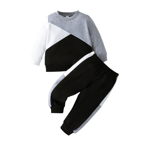 Fnaobai Kleinkind kleiner Junge Sweatshirt Hose Outfits Set Kleinkind Farbe Blockierung Herbst lange Ärmel Tops Winter Trainingsanzug Kleidung von Fnaobai