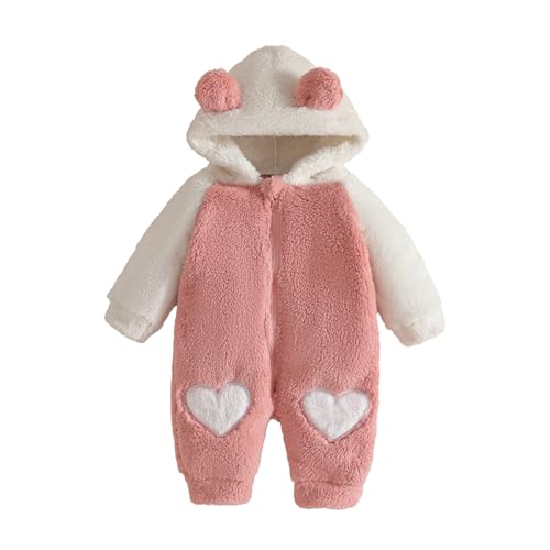 Fnaobai Neugeborenes Baby Mädchen Bär Outfit Säugling Winter Langarm Fleece Jumpsuits Kapuze Reißverschluss Hoodies Einteiliger Schneeanzug von Fnaobai