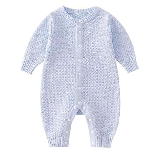 Fnaobai Neugeborenes Jungen Mädchen Pullover Strampler gestrickt Babykleidung Kleinkind Herbst Winter Pur Bodysuit Jumpsuit Kleidung für 0~24M (Blau, 0-3 M) von Fnaobai