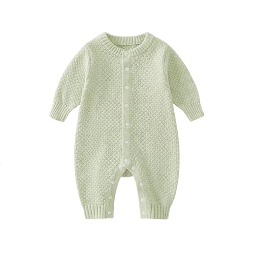 Fnaobai Neugeborenes Jungen Mädchen Pullover Strampler gestrickt Babykleidung Kleinkind Herbst Winter Pur Bodysuit Jumpsuit Kleidung für 0~24M (Grün, 9-12 M) von Fnaobai
