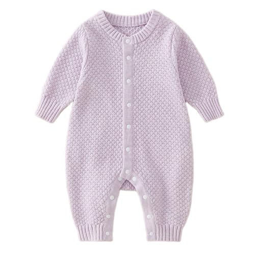 Fnaobai Neugeborenes Jungen Mädchen Pullover Strampler gestrickt Babykleidung Kleinkind Herbst Winter Pur Bodysuit Jumpsuit Kleidung für 0~24M (Lila, 9-12 M) von Fnaobai
