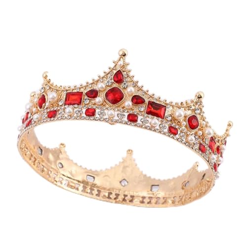 Braut Königin Strass Runde Diademe Kronen Braut Partyzug Diadem Kopf Ornament Hochzeit Haar Gold rot von Fnfmrfmr