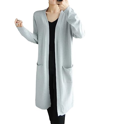 Damen-Cardigan Aus Kaschmir, Einfarbig, Herbst Und Winter, Lässig, Lang, Strickjacke, Mantel, V-Ausschnitt gray9 M von Fnfmrfmr