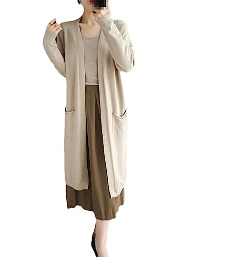 Damen-Cardigan Aus Kaschmir, Einfarbig, Herbst Und Winter, Lässig, Lang, Strickjacke, Mantel, V-Ausschnitt khaki9 L von Fnfmrfmr