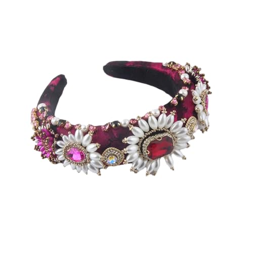Fnfmrfmr Ay08 Haarreifen mit Strasssteinen, breit, für Partys, elastisches Haarband, Haarschmuck, Ay08-Winered von Fnfmrfmr