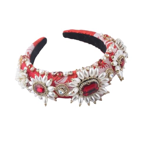 Fnfmrfmr Ay08 Haarreifen mit Strasssteinen, breit, für Partys, elastisches Haarband, Haarschmuck, Rot von Fnfmrfmr