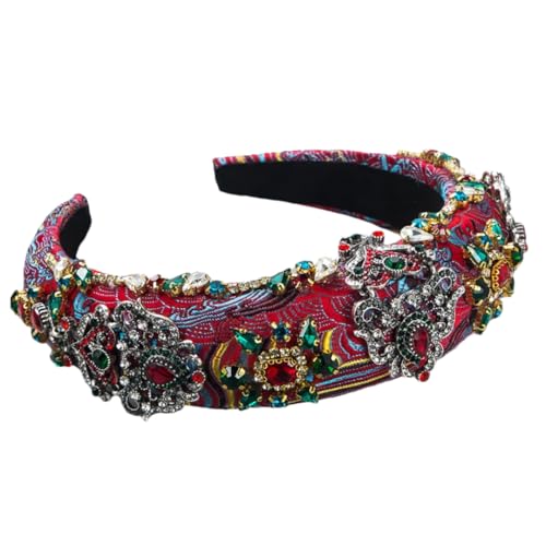 Fnfmrfmr Breiter Haarreif mit Strasssteinen, für Damen, Party, elastisches Haarband, Haarschmuck, Ay10, Rot von Fnfmrfmr