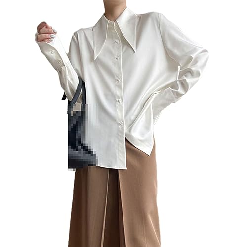 Fnfmrfmr Damen-Blusen Mit Spitzem Kragen, Blaues Hemd Im Französischen Stil, Frühling Und Sommer, Lange Ärmel, Gerade Oberteile White L 50-55kg von Fnfmrfmr