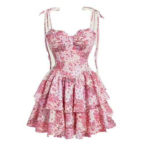 Fnfmrfmr Damen Floral Spaghettiträger Vintage Doppelsaum Schnürung Sommerkleid Party Club Kleider, pnnrk, S von Fnfmrfmr