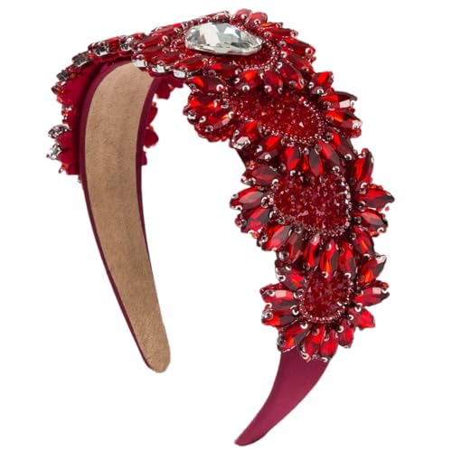 Fnfmrfmr Damen-Haarreif mit Blumenmuster, Strass, Perlen, Palast-Stil, Haarschmuck, Rot von Fnfmrfmr
