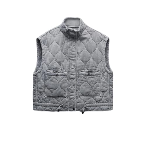 Fnfmrfmr Damen Reißverschlüsse Steppweste Hoher Kragen Ärmellos Aufgesetzte Taschen Warme Weste Mantel Gepolsterte Weste, Grau 4088241, 32 von Fnfmrfmr