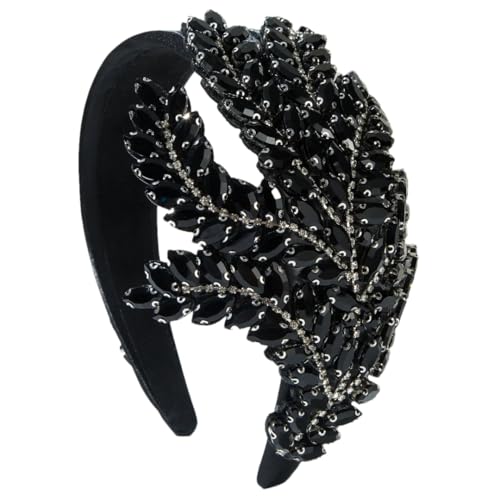 Fnfmrfmr Damen Vintage Breites Haarband Strass Kopfbedeckung Bankett Party Kopfschmuck Haarschmuck Schwarz von Fnfmrfmr