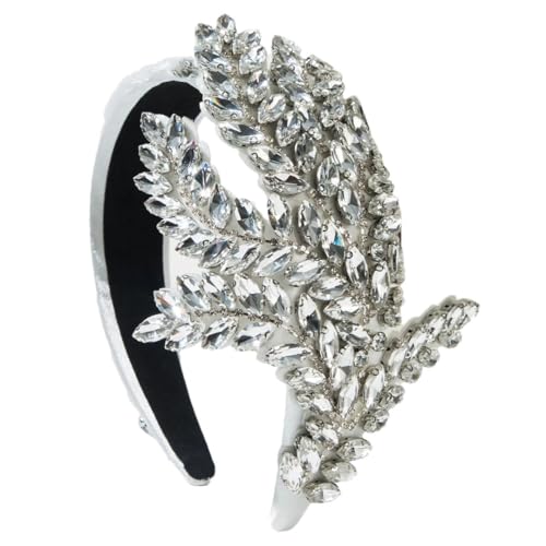 Fnfmrfmr Damen Vintage Breites Haarband Strass Kopfbedeckung Bankett Party Kopfschmuck Haarschmuck Weiß von Fnfmrfmr