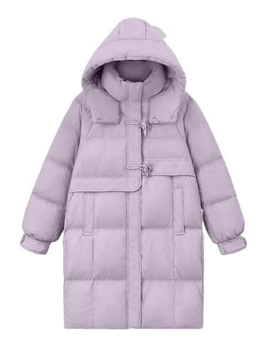 Fnfmrfmr Damen Weiß Ente Daunen Mantel Kapuze Horn Knopf Lange Jacke Dicker Warmer Puffer Parka Outwear, violett, 36 von Fnfmrfmr