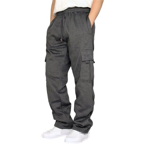 Fnfmrfmr Herren Multi-Pockets Elastischer Kordelzug Casual Track Pant Lose Gerade Hosen Fitness Fleece Hosen, GY1, 41-44.5 von Fnfmrfmr