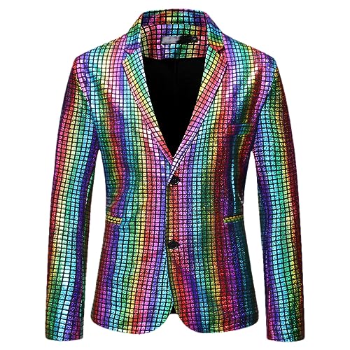 Fnfmrfmr Regenbogen Plaid Pailletten Glitter Anzug Blazer Männer Revers Club DJ Blazer Jacke Bühne Kleidung Colorful L von Fnfmrfmr