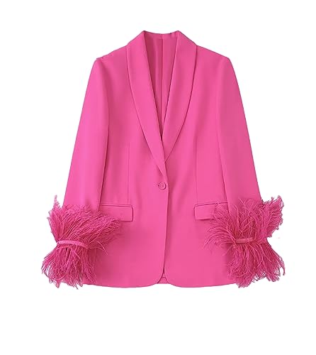 Frauen Solide Blazer Mit Feder Vintage Langarm Single Button Büro Dame Blazer 3 S von Fnfmrfmr
