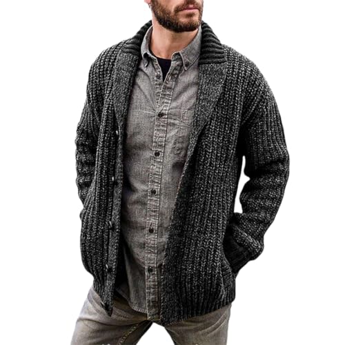 Herren Strickjacke Sweater Jacke Knopf Langarm Winter Lose Warm Knit Solid Cardigans, dunkelgrau, X-Large von Fnfmrfmr