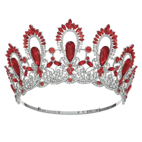 Miss Universe Strass Krone ganze runde Braut Diademe Kronen Königin Party Spiel Diadem Hochzeit Haar Silber rot von Fnfmrfmr