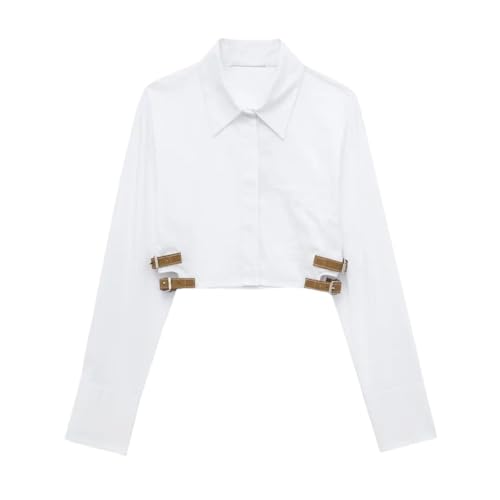 Weiße Cropped-Shirts für Damen, Revers-Gürtel, Knopfleiste, langärmelig, lässig, Blusen, 1, Klein Weiße Cropped-Shirts für Damen, Revers-Gürtel, Knopfleiste, langärmelig, lässig, Blusen, 1, Klein von Fnfmrfmr