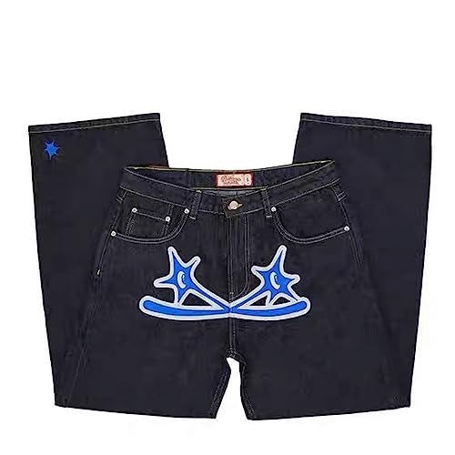 FnnEmg Cargo Baggy Jeans Y2k,Minus-Two y2k t-Shirts für Herren Damen, Hip-Hop Hose Unisex, Cargo Jogginghose Harajuku Hip Hop Print Loose Men Rock Straight Hose mit Weitem Bein-Blau||M von FnnEmg