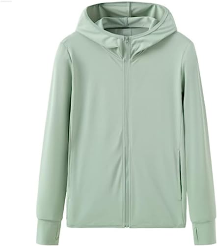 FnnEmg Damen Schutz Shirt Leichte Sommerjacke Langarmshirt Schnelltrocknend UV-beständiger Hoodie Laufjacke Sonnenschutz Sommerhemd Mit Daumenlöcher-Green Grün||XXL von FnnEmg