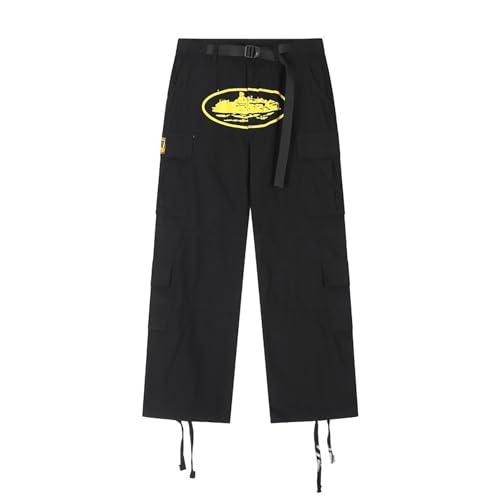 Minus Two Cargo Hip Hop Pants Für Herren Mit Gürtel Und Mehreren Taschen Sport Jogginghose Alcatraz Aufdruck Entspannte Passform Kordelzug Militär Jogginghose In Übergröße-Gelb||S von FnnEmg