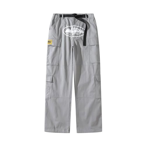 Minus Two Cargo Hip Hop Pants Für Herren Mit Gürtel Und Mehreren Taschen Sport Jogginghose Alcatraz Aufdruck Entspannte Passform Kordelzug Militär Jogginghose In Übergröße-Gray||L von FnnEmg