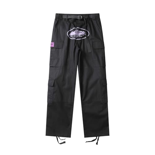 Minus Two Cargo Hip Hop Pants Für Herren Mit Gürtel Und Mehreren Taschen Sport Jogginghose Alcatraz Aufdruck Entspannte Passform Kordelzug Militär Jogginghose In Übergröße-Lila||L von FnnEmg